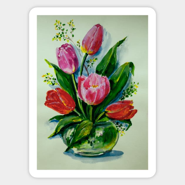 Bouquet of Tulips in a Glass Vase Sticker by JeLoTall